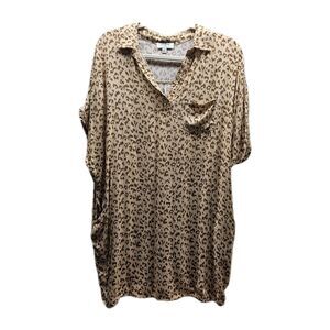 Umgee Womens Tan Leopard Print Dress Tunic Size Small Pockets Collared